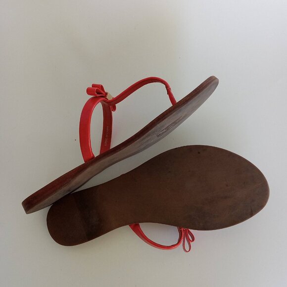 Tory Burch Flat Patent Leather Thong Sandals Women Flip Flop Orange Logo US 7.5 - Picture 11 of 16